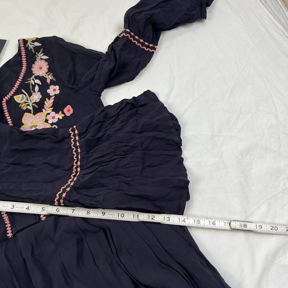 French Connection Sunshine Bloom Gypsy Dress 0 XS Blue Pink Floral Embroidered - Picture 9 of 16